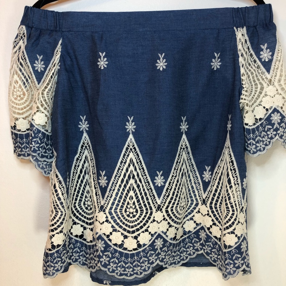 Jean Color Blouse With Lace